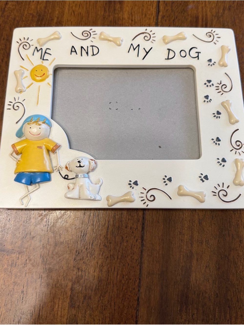 Me and My Dog VTG Photo Frame Cream with Yellow & Blue Accents Size 3.5x5 Photo